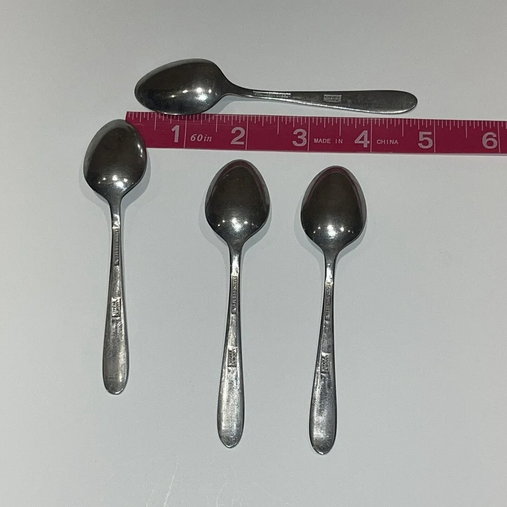 Lucky Vintage MCM Stainless Steel 4 Piece Set Baby Spoons Made Im Japan RARE HTF